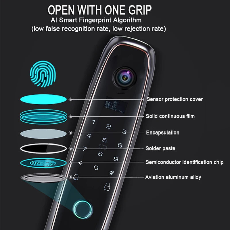 New Smart Door Lock Password Biometric WIFI APP Remote Camera Electronic Electronic Fingerprint Locks Key IC Card Unlock