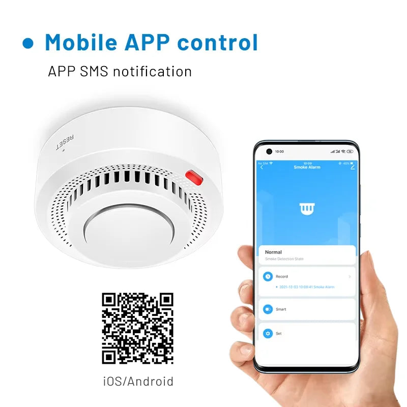 WiFi Smoke Sensor Fire Protection Smoke Detector 85dB Sound Security System Firefighters  Smartlife APP Control