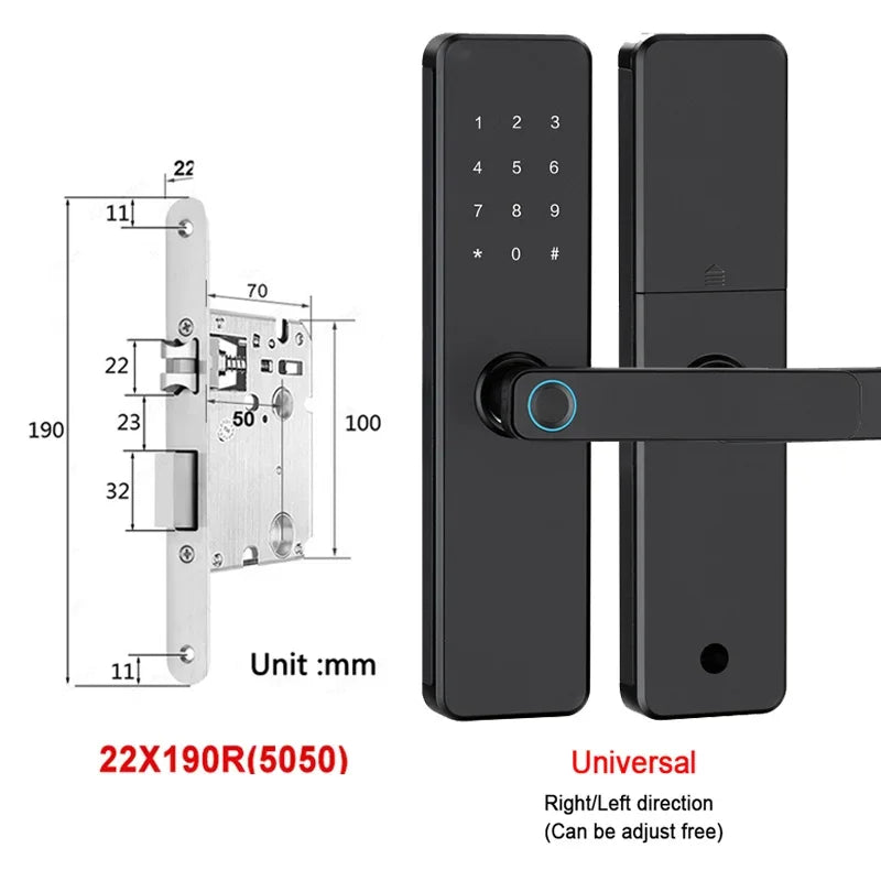 5-1 Smart Electronic Door Lock with Fingerprint Biometric Wi-Fi Touchscreen Keypad.
