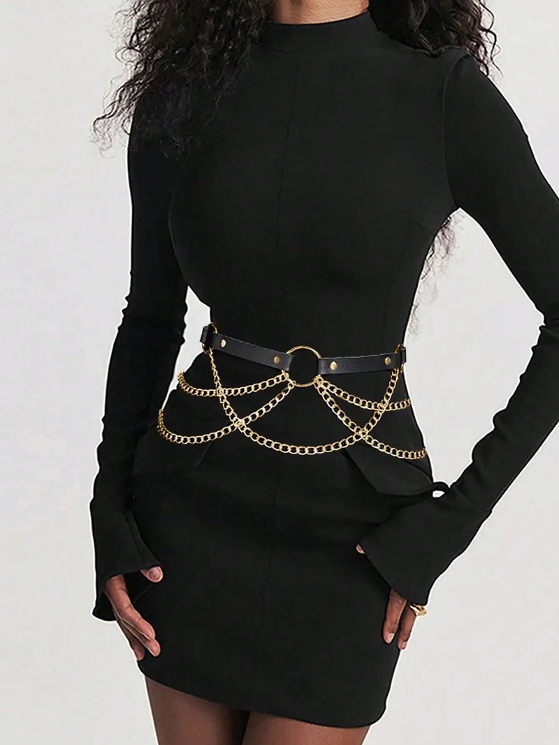 ﻿ Women Sexy Leather Harness Belt Waist Chain Harness Fashion Waistband Accessory Leisure Punk Gothic Clothing Jewelry Belt
