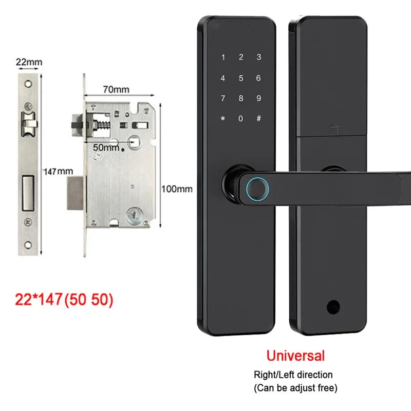 5-1 Smart Electronic Door Lock with Fingerprint Biometric Wi-Fi Touchscreen Keypad.