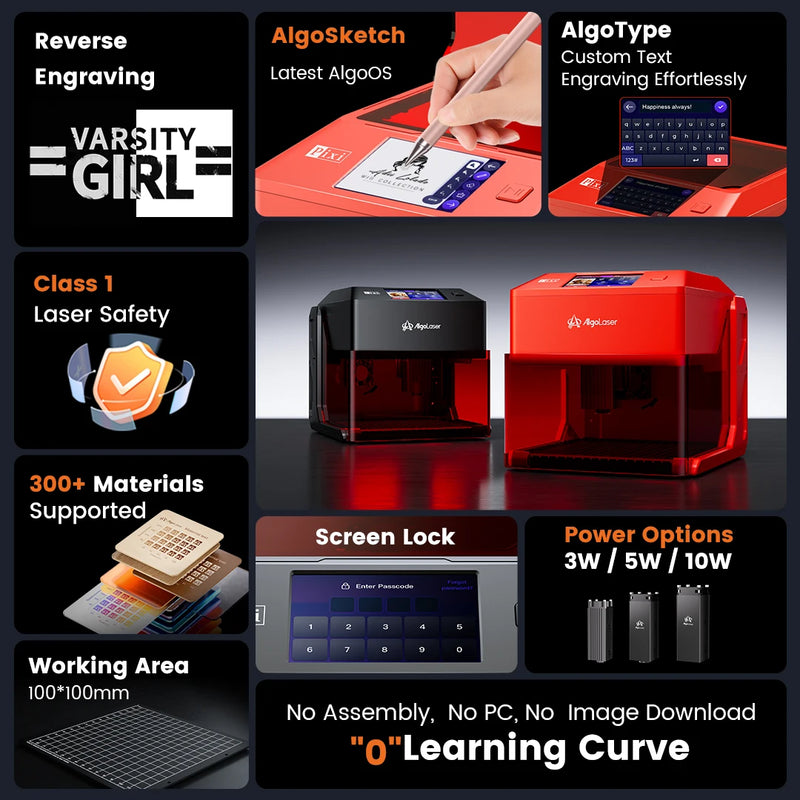 Laser Engraver Machine Portable & Smart with 3.5" Touch Screen, Hand Drawing/Wireless/SD Card/Offline Engraving