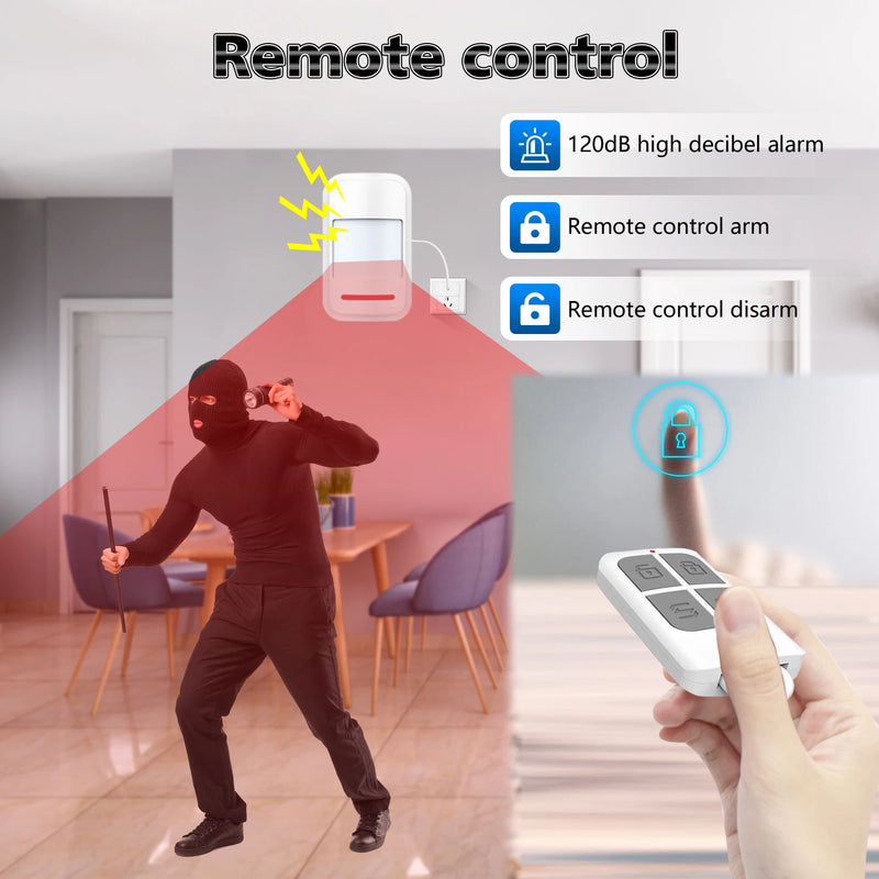 Infrared Detector Motion Sensor PIR Human Body Movement Alarm Welcome Security 2 Modes 120dB High Decibel 433MHz Remote Control