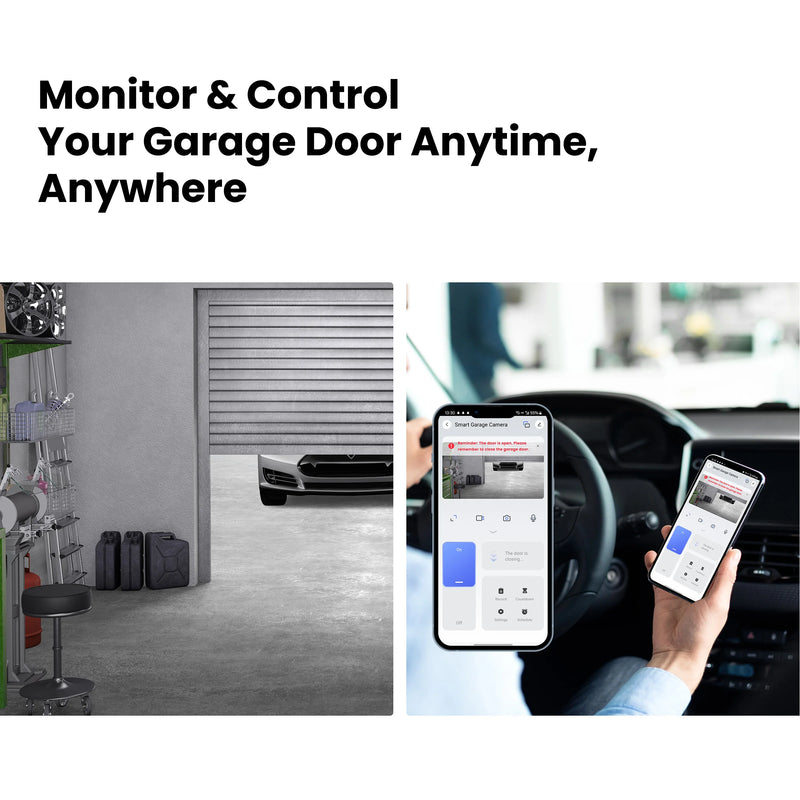 Smart Camera Monitor WiFi Garage Door Opener with 1080P Support 2-way Talk Work with Alexa Hey Google