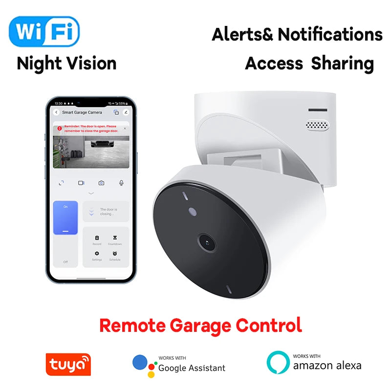 Smart Camera Monitor WiFi Garage Door Opener with 1080P Support 2-way Talk Work with Alexa Hey Google