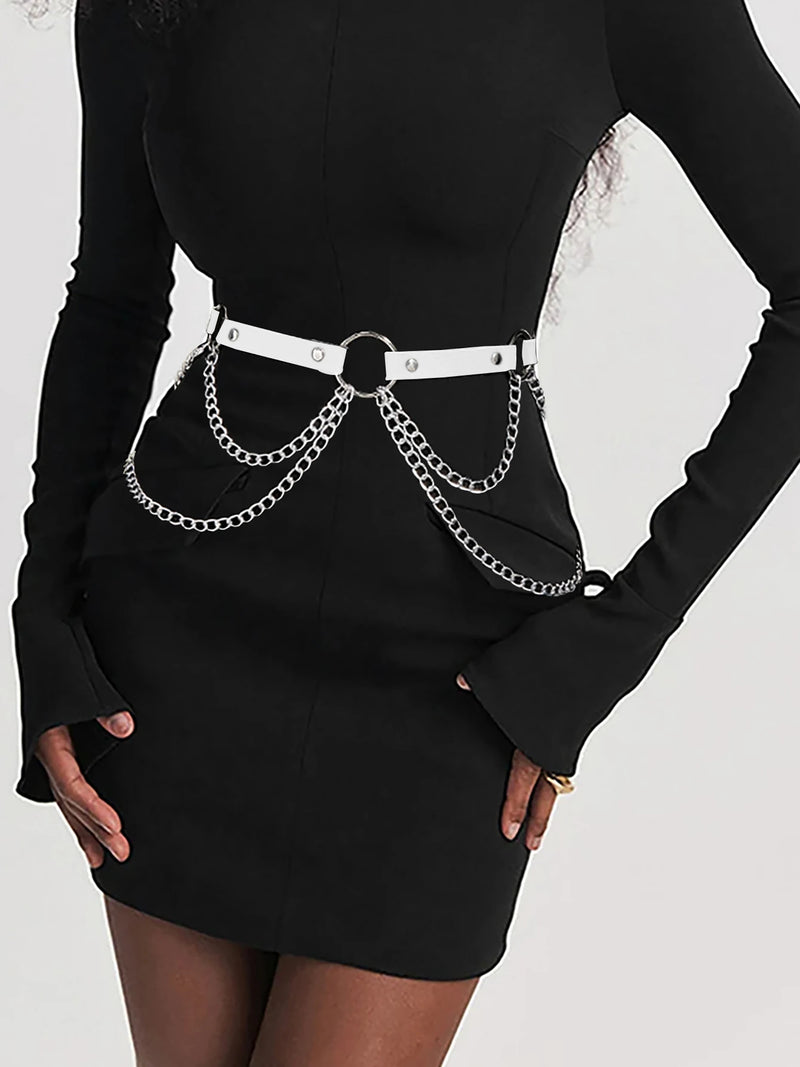 ﻿ Women Sexy Leather Harness Belt Waist Chain Harness Fashion Waistband Accessory Leisure Punk Gothic Clothing Jewelry Belt