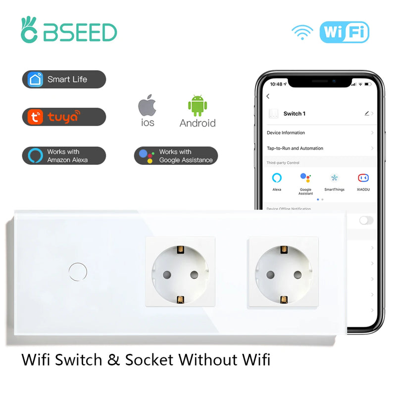 BSEED Wifi Touch Swithces Wall Light Switch With EU Socket USB Type-C Plugs  Smart Life Alexa