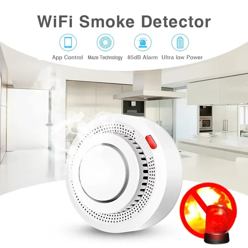 WiFi Smoke Sensor Fire Protection Smoke Detector 85dB Sound Security System Firefighters  Smartlife APP Control
