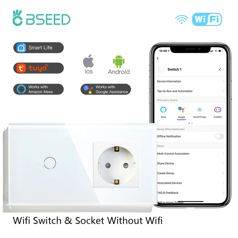 BSEED Wifi Touch Swithces Wall Light Switch With EU Socket USB Type-C Plugs  Smart Life Alexa