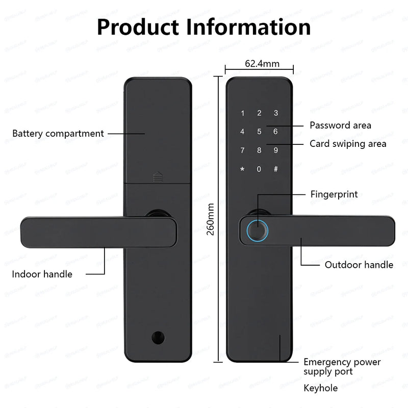 5-1 Smart Electronic Door Lock with Fingerprint Biometric Wi-Fi Touchscreen Keypad.