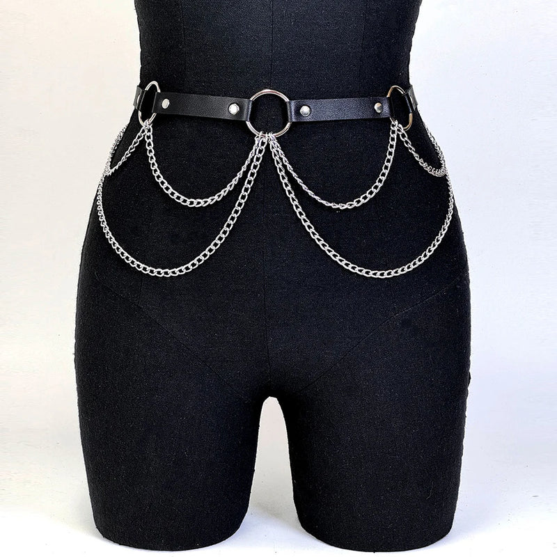 ﻿ Women Sexy Leather Harness Belt Waist Chain Harness Fashion Waistband Accessory Leisure Punk Gothic Clothing Jewelry Belt