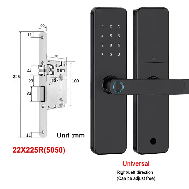 5-1 Smart Electronic Door Lock with Fingerprint Biometric Wi-Fi Touchscreen Keypad.