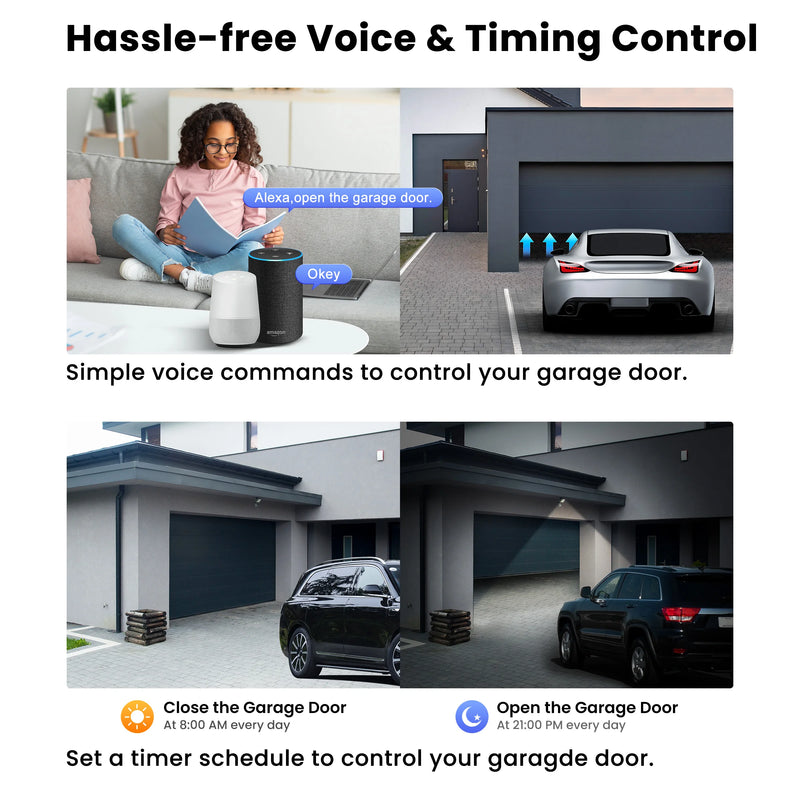 Smart Camera Monitor WiFi Garage Door Opener with 1080P Support 2-way Talk Work with Alexa Hey Google