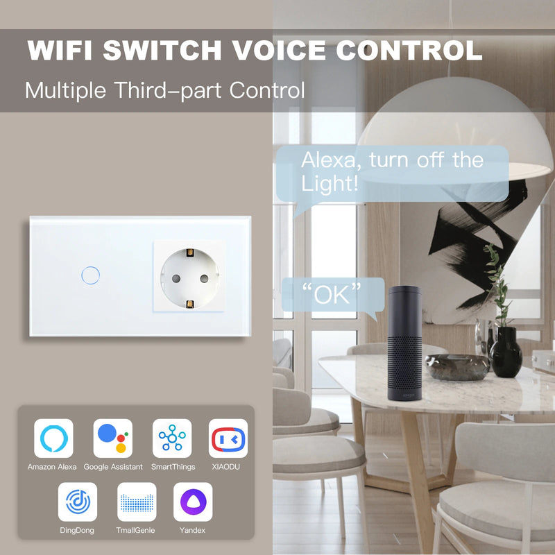 BSEED Wifi Touch Swithces Wall Light Switch With EU Socket USB Type-C Plugs  Smart Life Alexa
