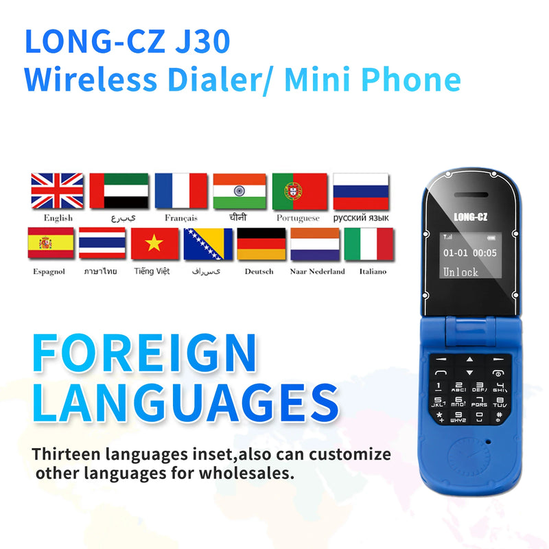 UNIWA J30 mini Flip Mobile Phone Wireless Bluetooth Dialer FM Magic Voice Handsfree earphone Forclamshell Push Button Phone